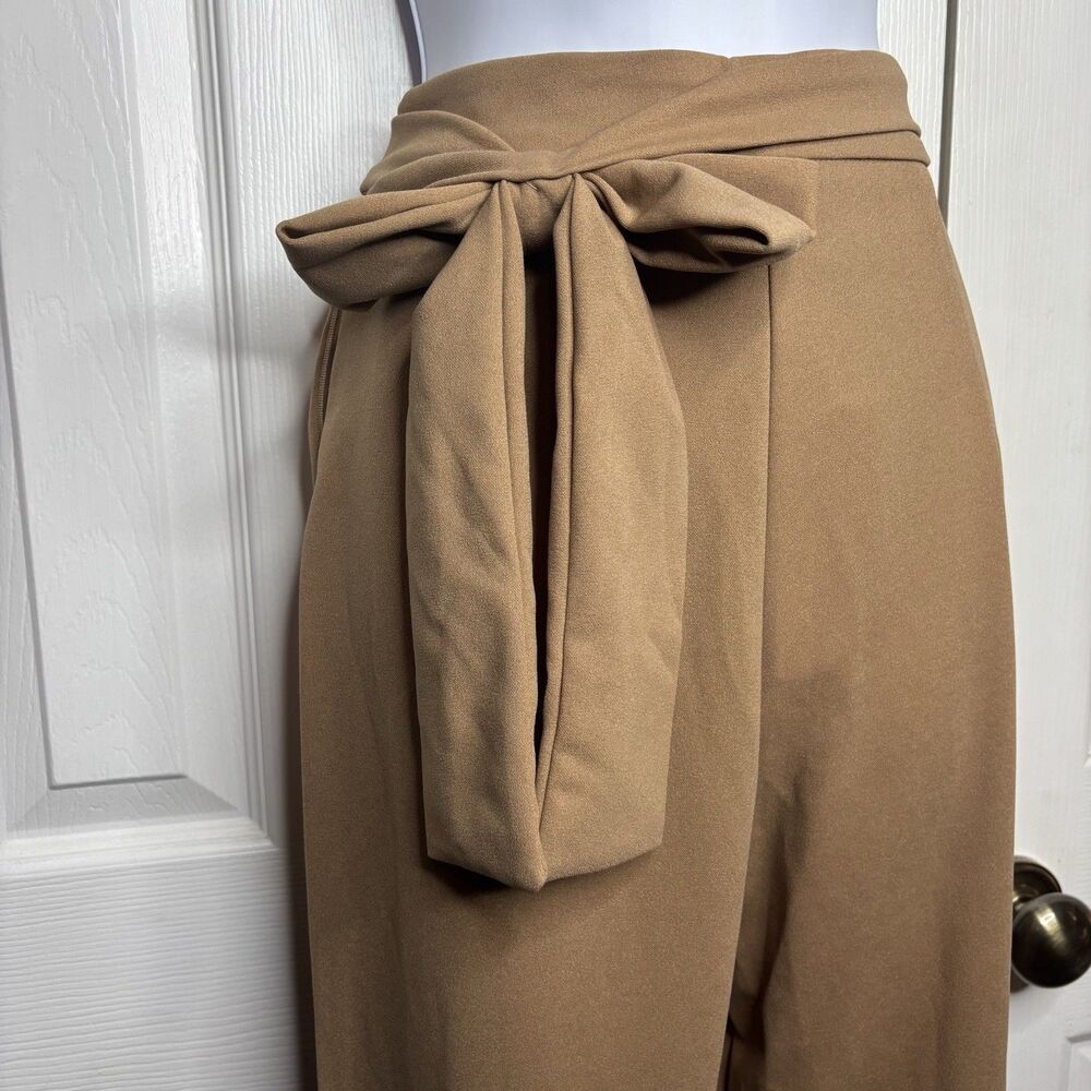NWT SHEIN Size Medium Tan Wide Leg Pants Tie Waist High Rise Flowy - Picture 2 of 9